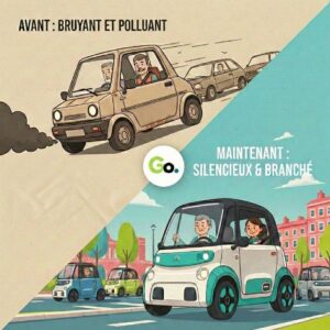 Illustration dessinée par IA qui compare une VAM essance et électrique.